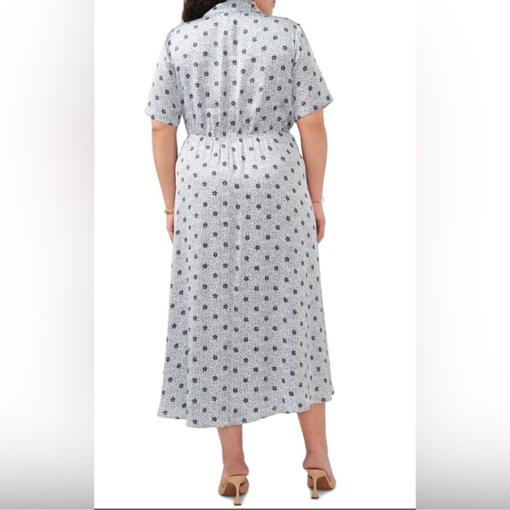 Vince Camuto Light Blue Leaf Print Elbow Length Sleeves Wrap Maxi Dress Large - Picture 2 of 10